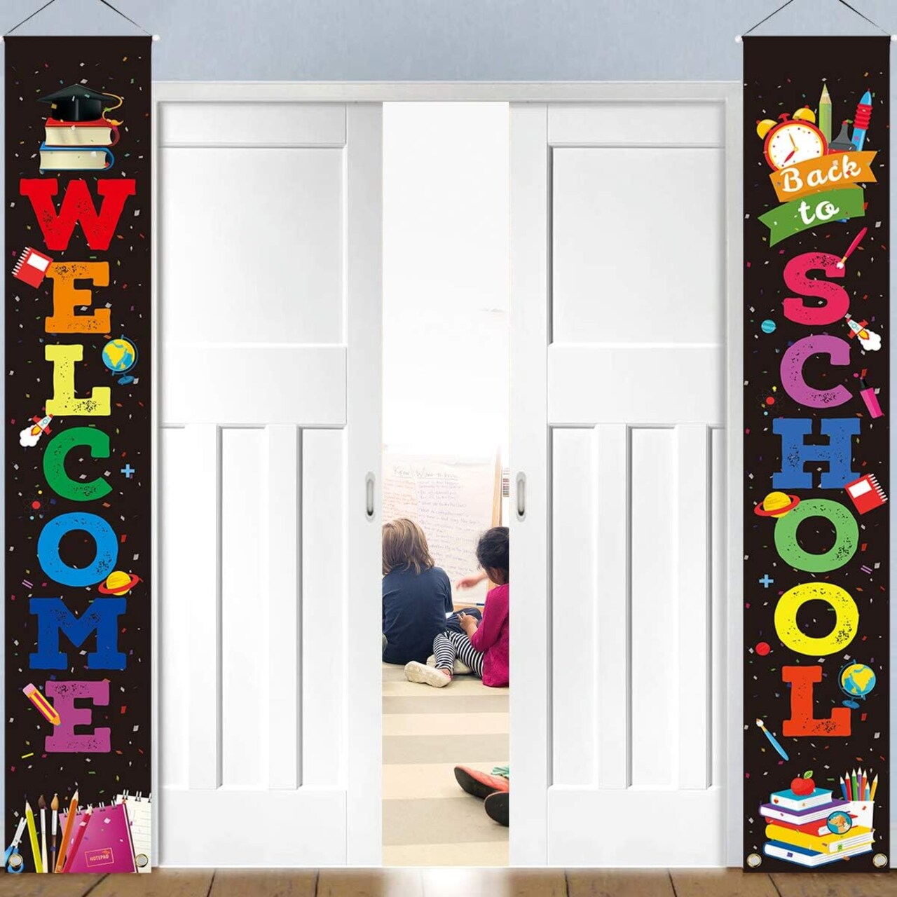 Back to School Banner Welcome Banner for First Day of School (Black) 70.87"L x 11.81"W